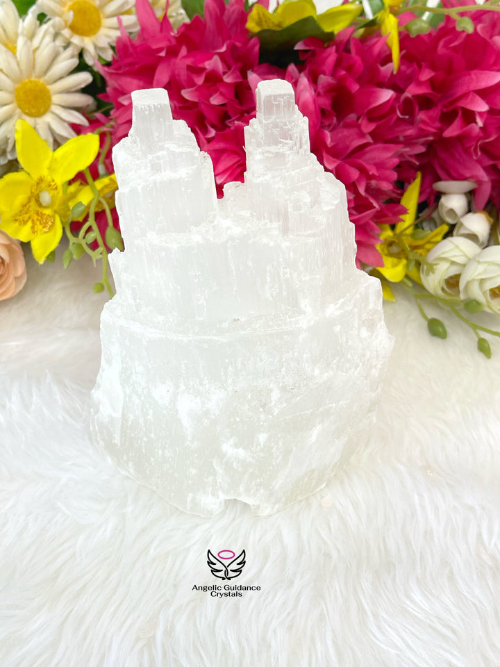 Selenite Iceberg Twin Tower Lamp