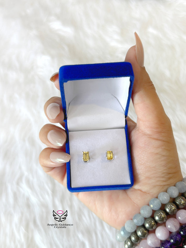 Citrine Silver Earrings Rectangle