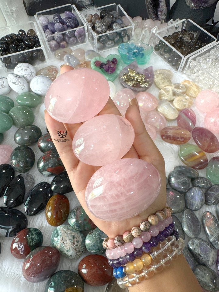 Rose Quartz Palm Stone Large AAA