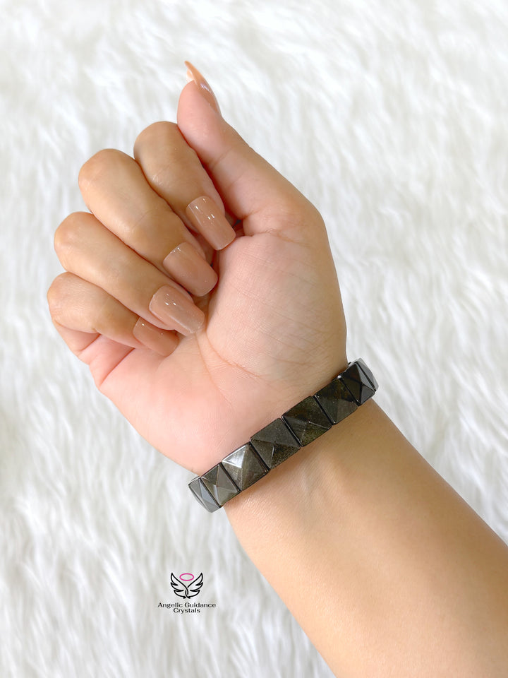 Black Golden Obsidian Pyramid Bracelet