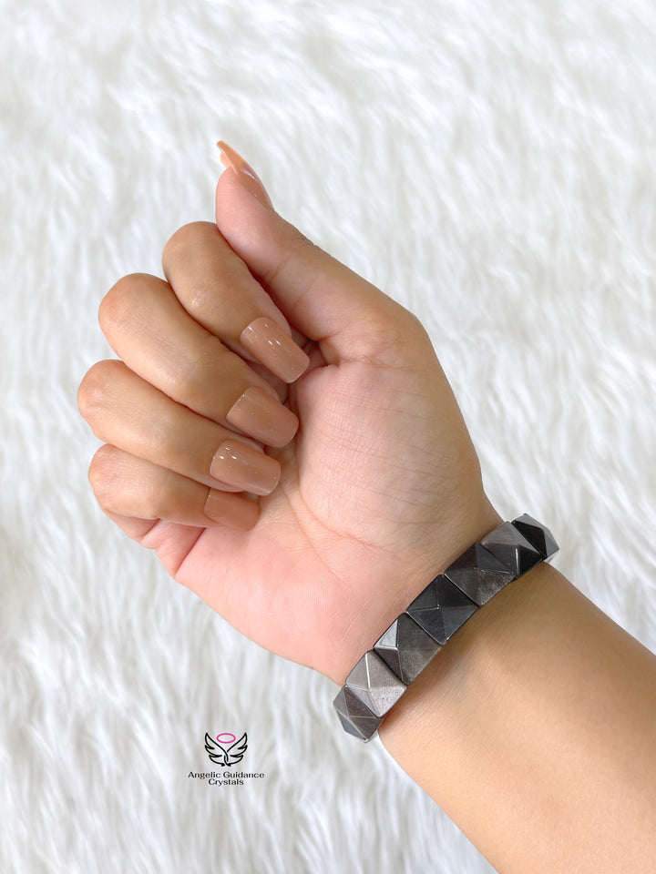 Black Silver Obsidian Pyramid Bracelet