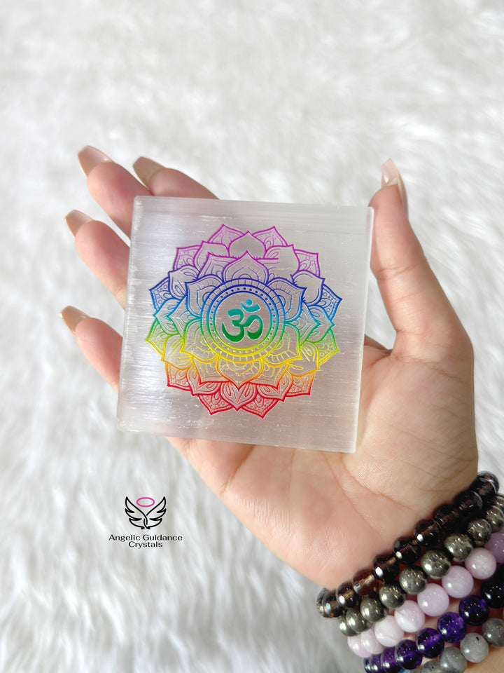 Selenite Om Coaster