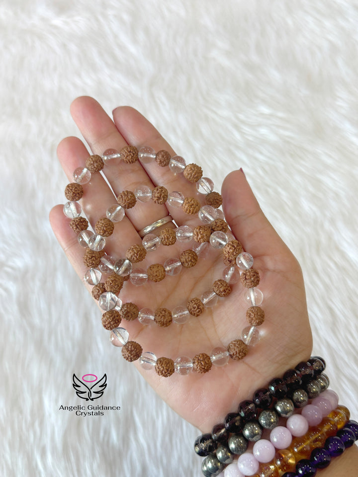 Rudraksha And Clear Quartz 8mm Bracelet