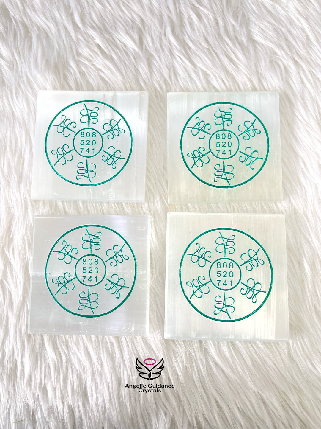 Selenite Zibu Symbol Engraved Coaster Medium