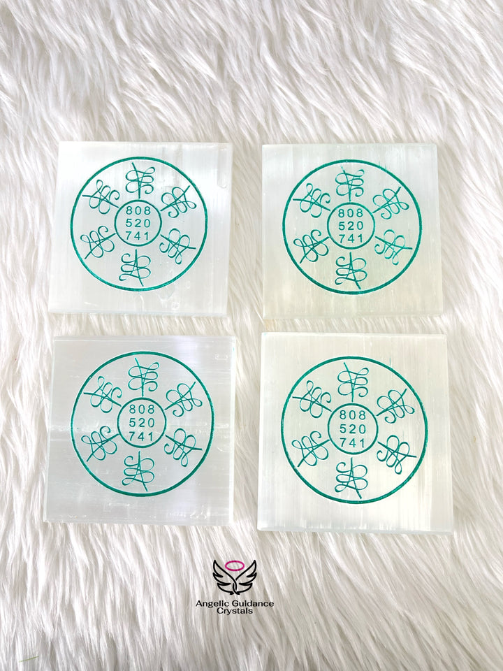 Selenite Zibu Symbol Engraved Coaster Medium