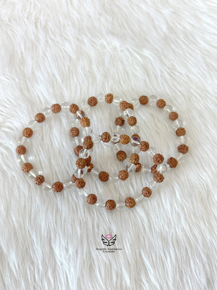 Rudraksha And Clear Quartz 8mm Bracelet