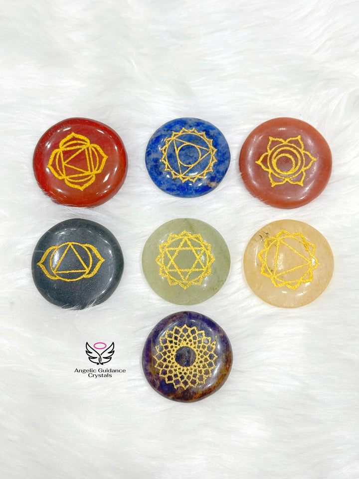 Seven Chakra Engraved Round Palmstone Set