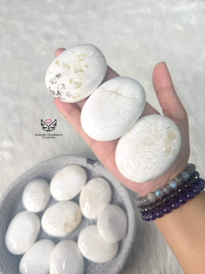 White Scolecite Palmstone