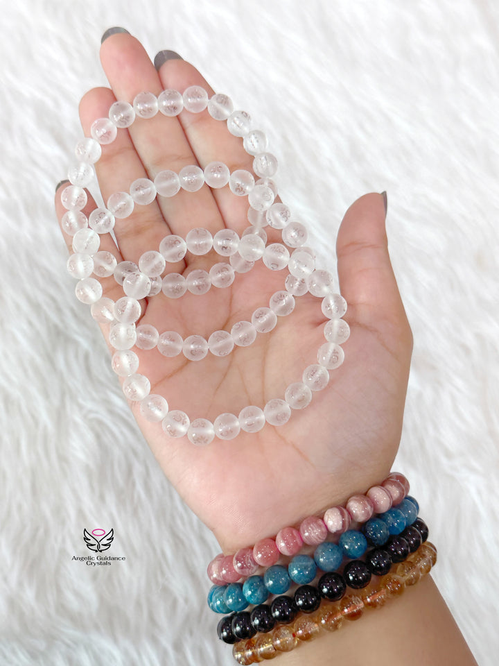 Clear Quartz OM Engraved Bracelet
