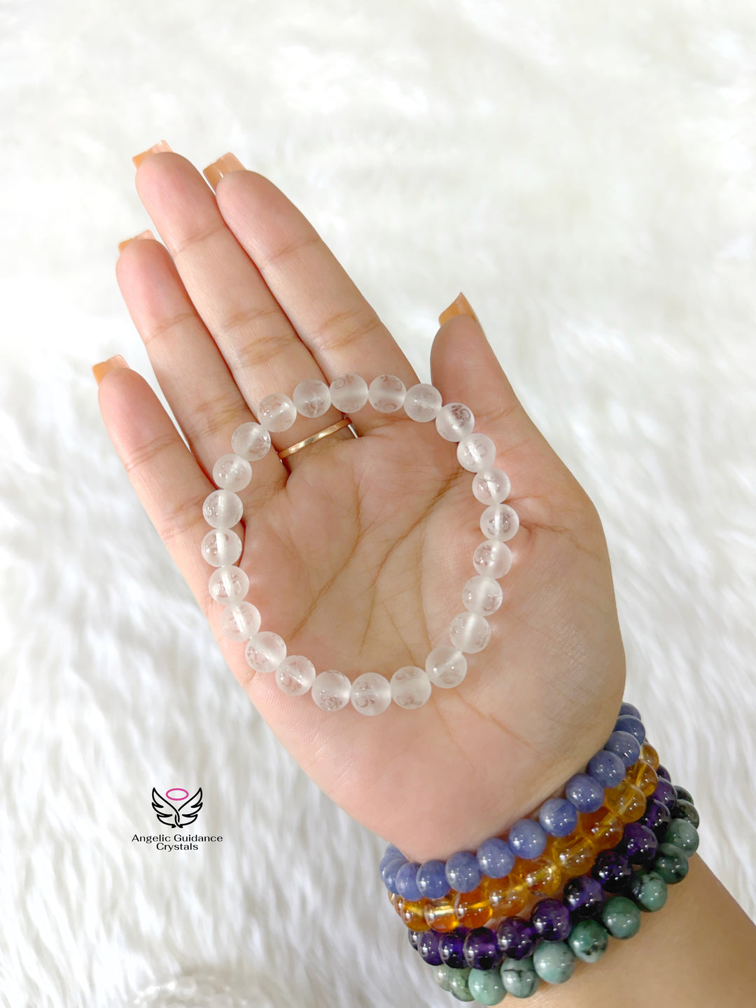 Clear Quartz OM Engraved Bracelet