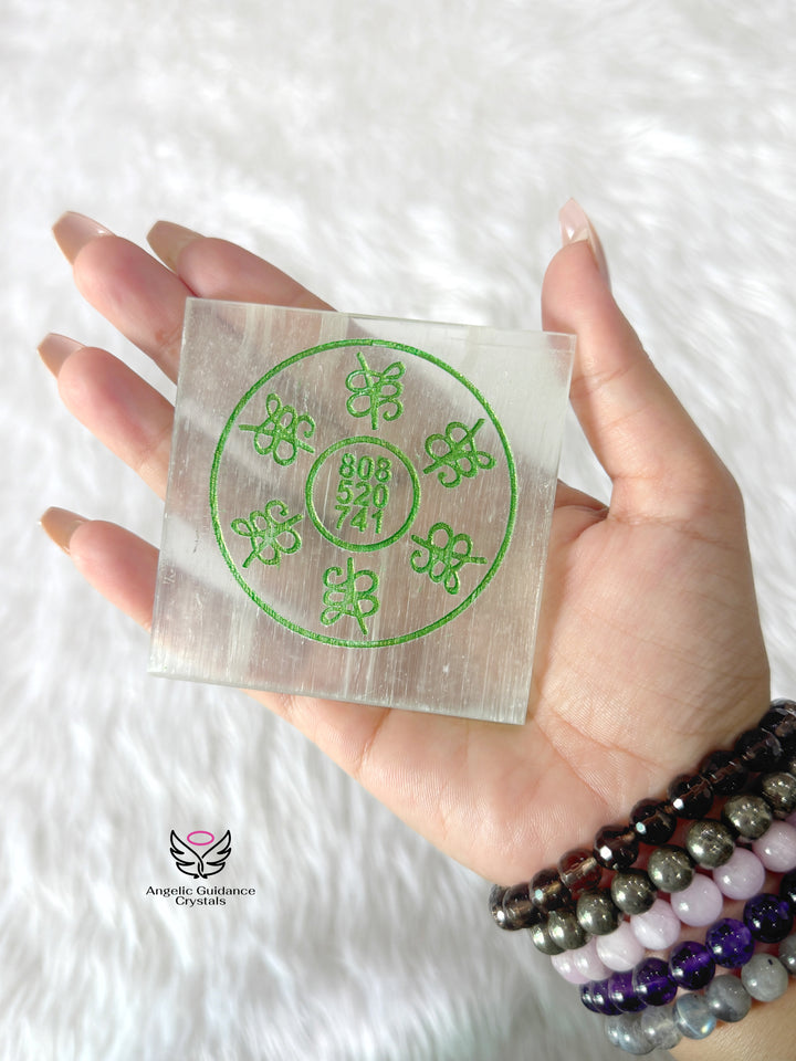 Selenite Zibu Symbol Engraved Coaster Medium