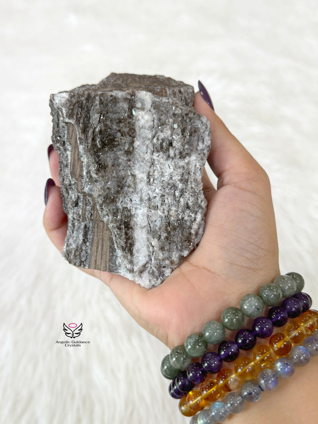 Petrified Wood With Smoky Quartz And Clear Quartz