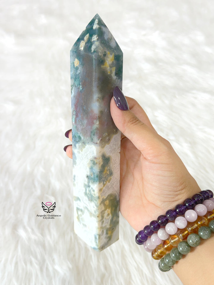 Moss Agate Druzy Tower 4