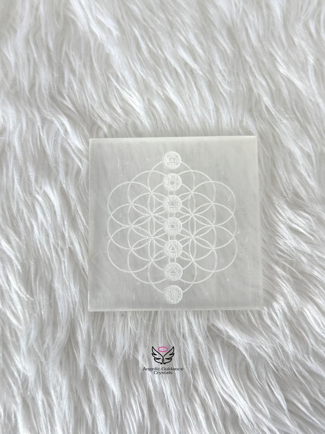 Selenite Seven Chakra Engraved Coaster Medium