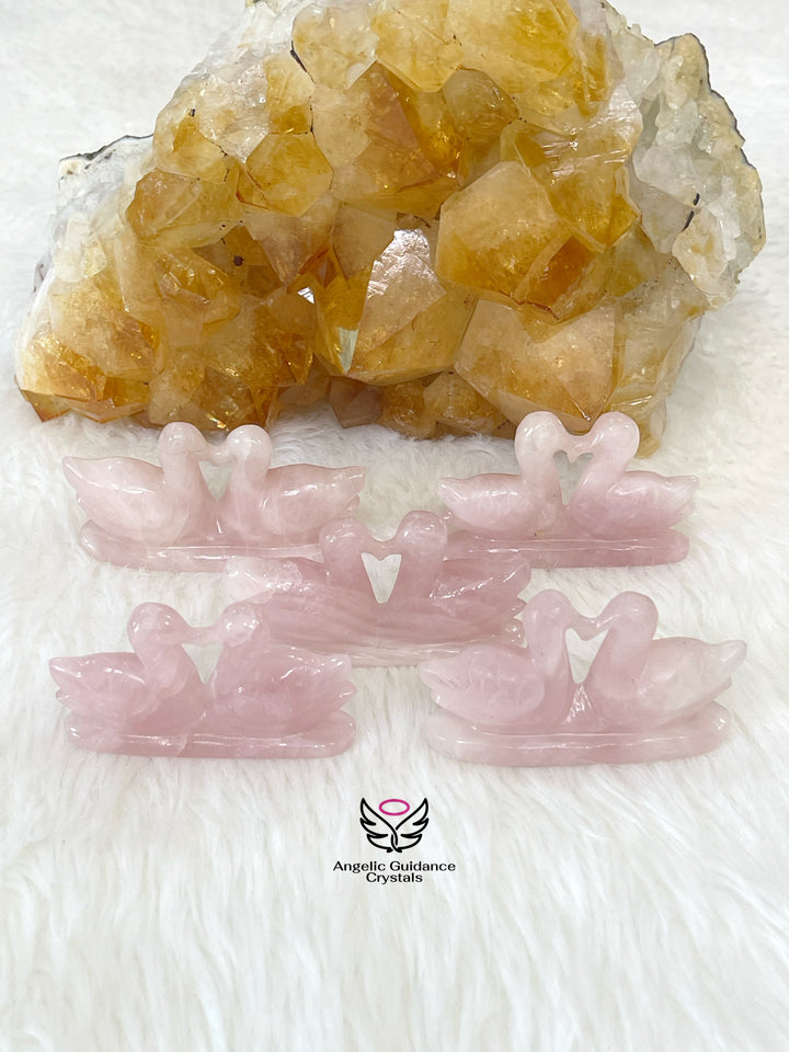 Rose Quartz Mandarine Duck Pair Small