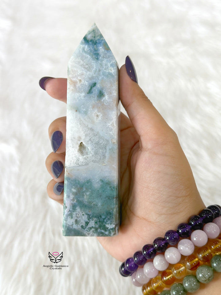 Moss Agate Druzy Tower 2
