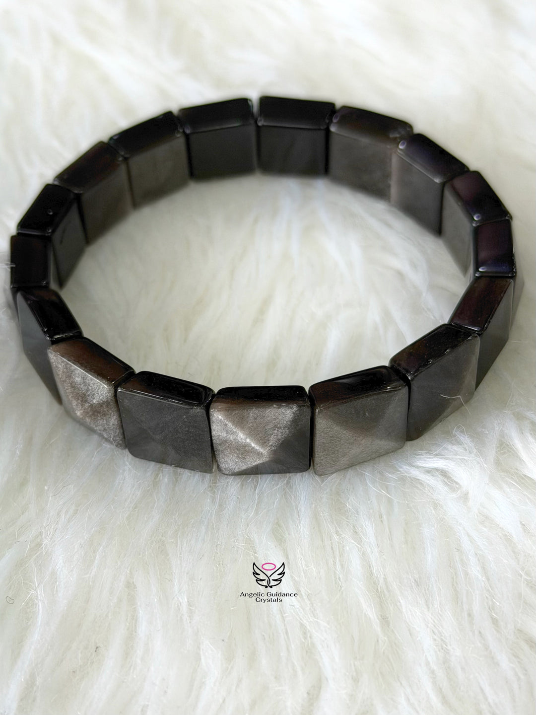 Black Silver Obsidian Pyramid Bracelet