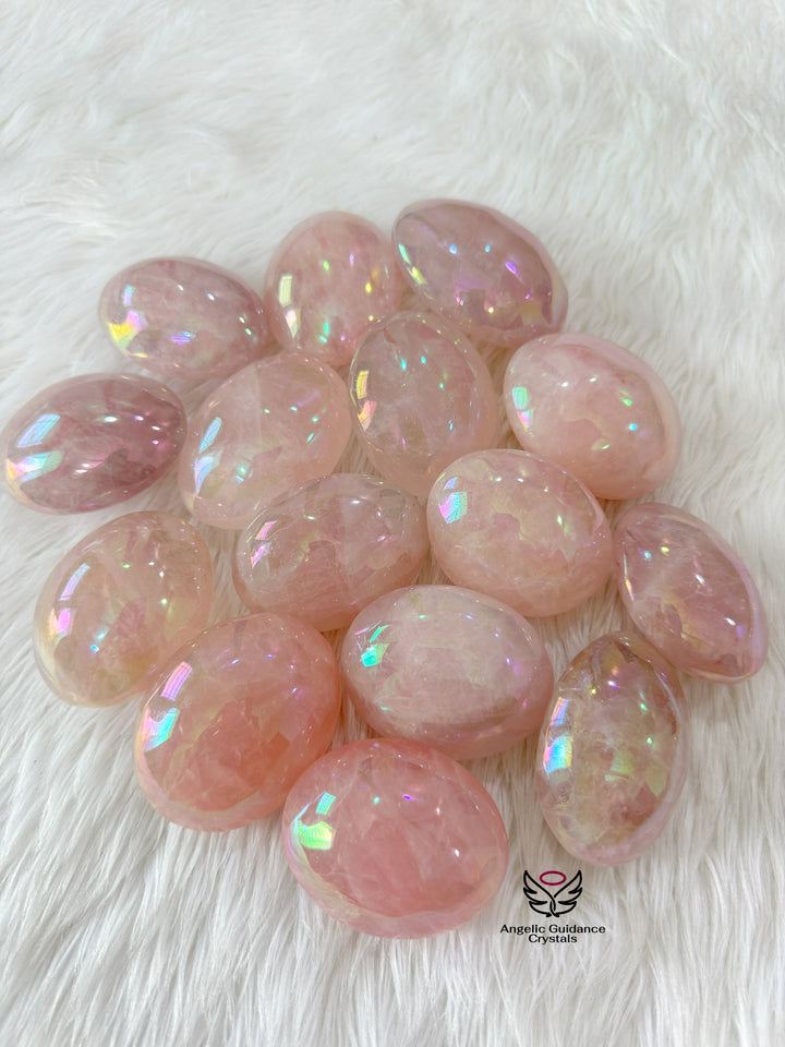 Rose Quartz Aura Palm Stone