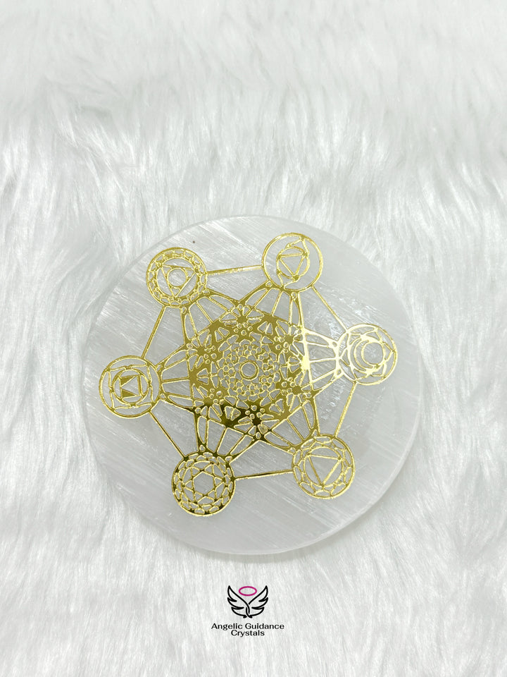 Selenite Chakras Flower Coaster Medium