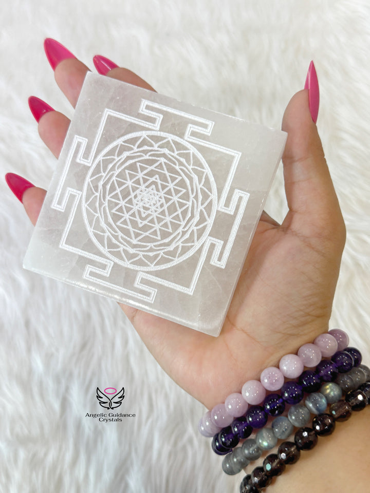 Selenite Shree yantra Coaster Medium