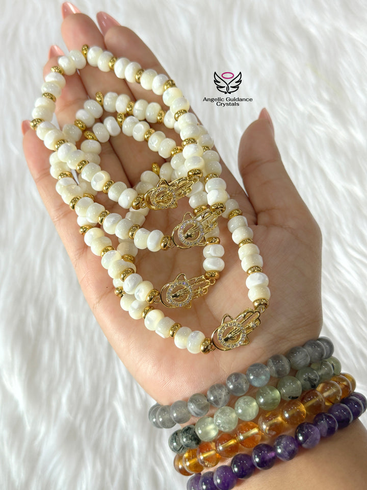 Mother of Pearl Bracelet With Hamsa Charm