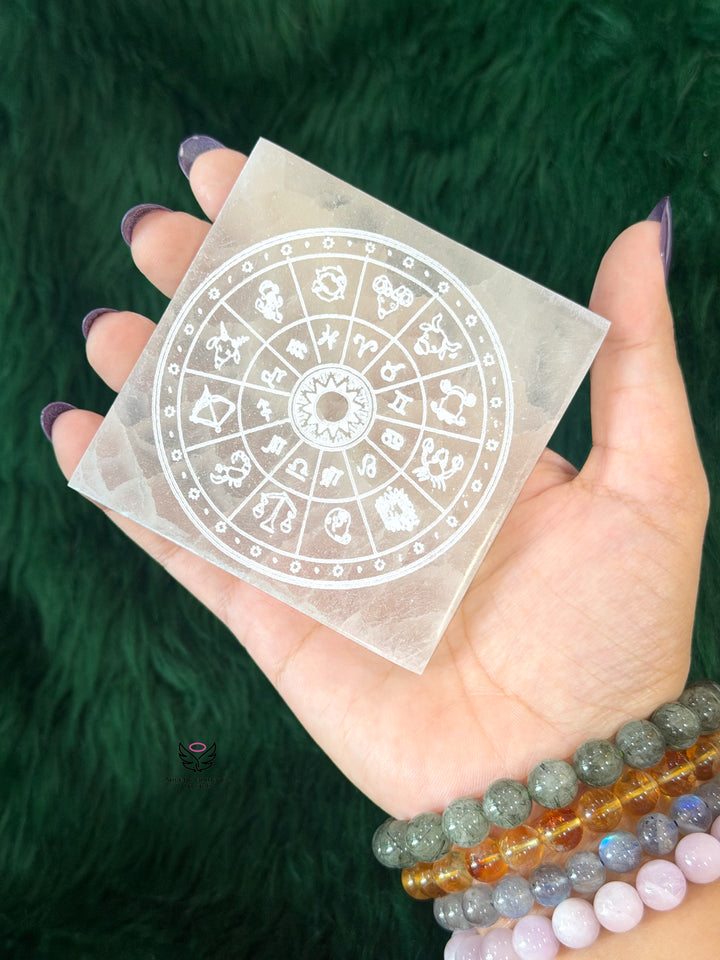 Selenite Zodiac Square Plate Small