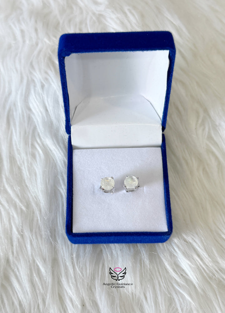 Rainbow Moonstone Silver Earrings