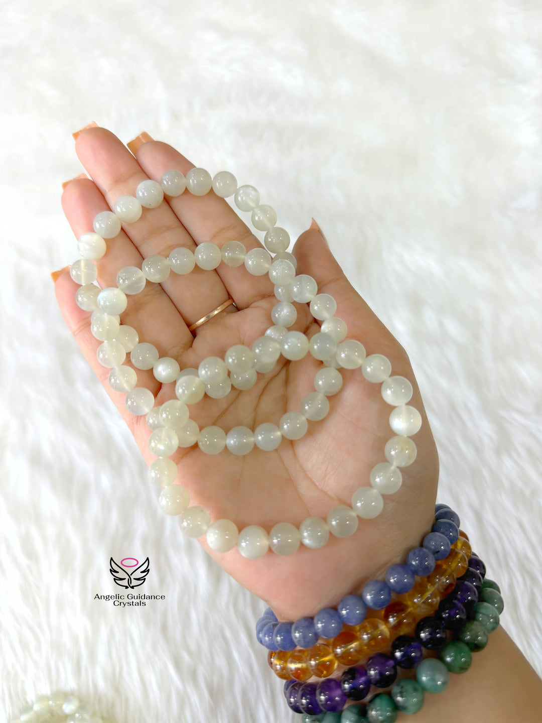White Moonstone Bracelet 8mm Aa