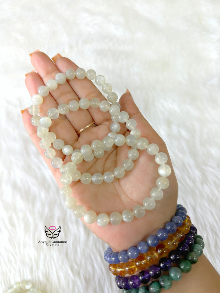 White Moonstone Bracelet 8mm Aa