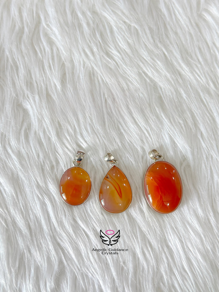 Carnelian Silver Pendant | Confidence And Good Health