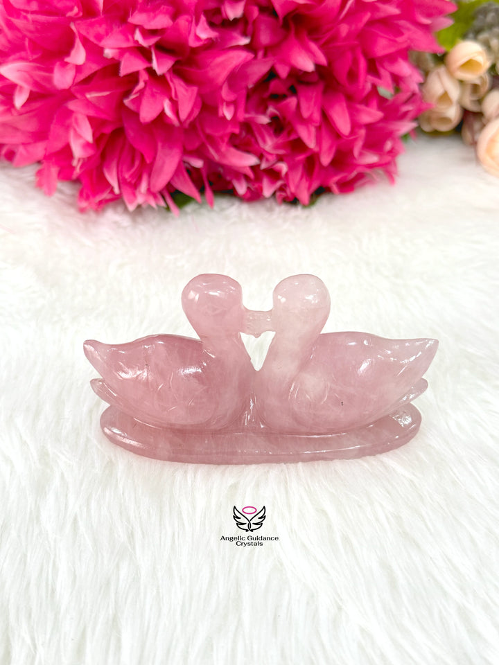 Rose Quartz Mandarine Duck Pair Medium