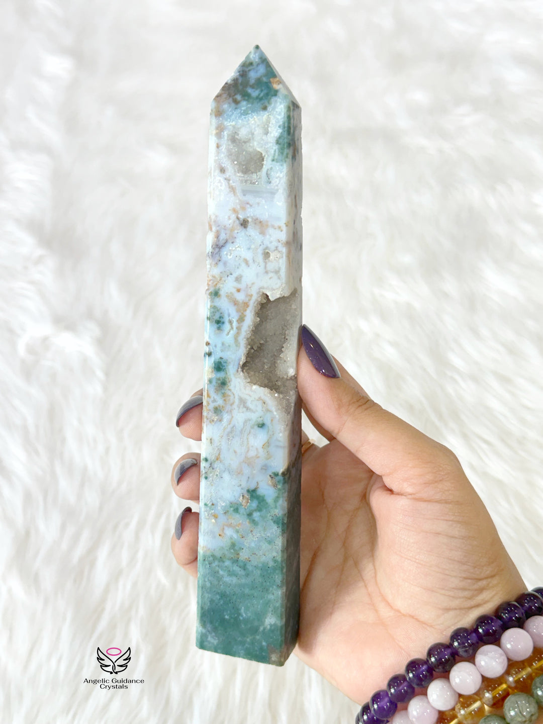 Moss Agate Druzy Tower 1