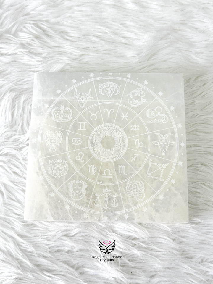 Selenite Zodiac Square Plate Large