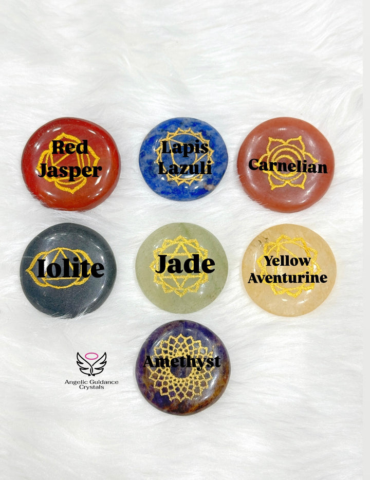 Seven Chakra Engraved Round Palmstone Set