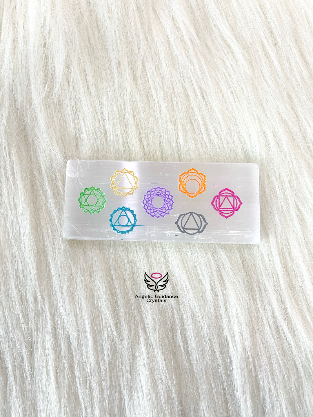 Selenite Seven Chakra Engraved Coaster Small