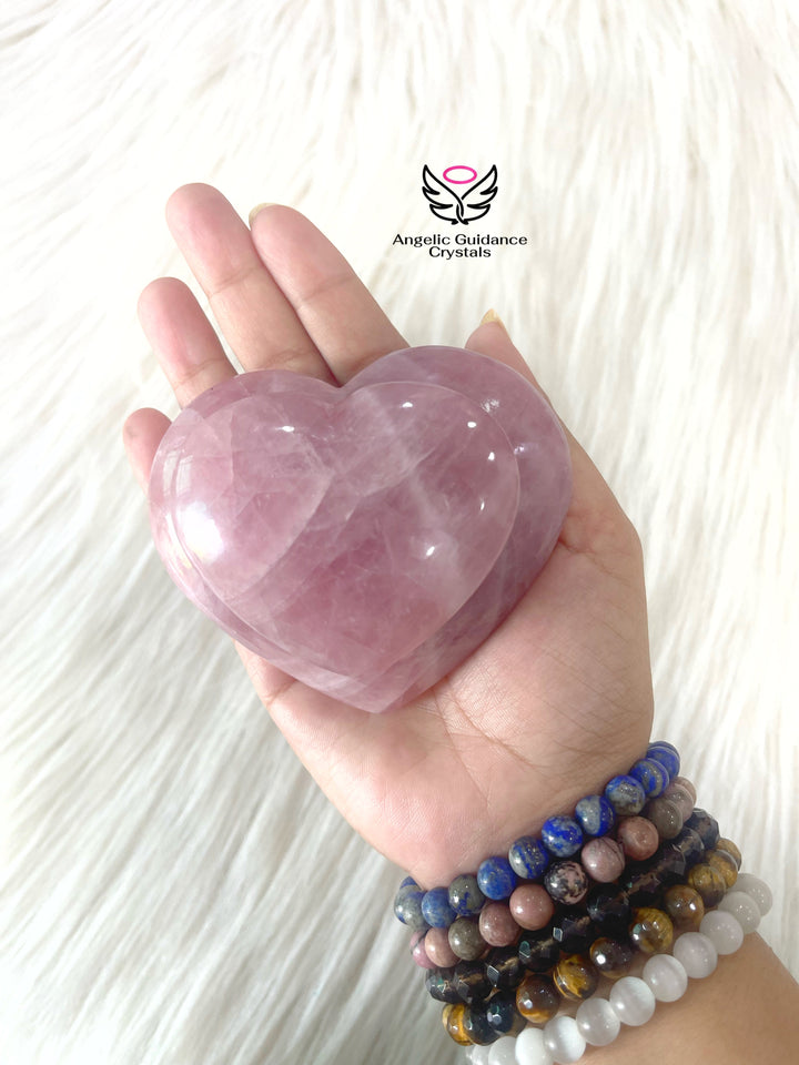 Rose Quartz Twin Heart Large