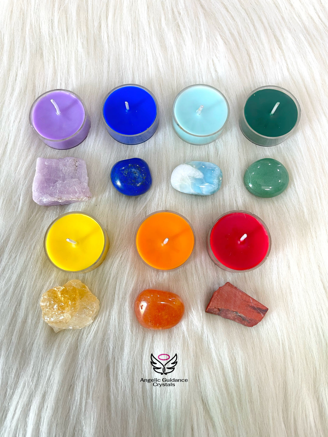 Seven Chakra Crystals With Candles