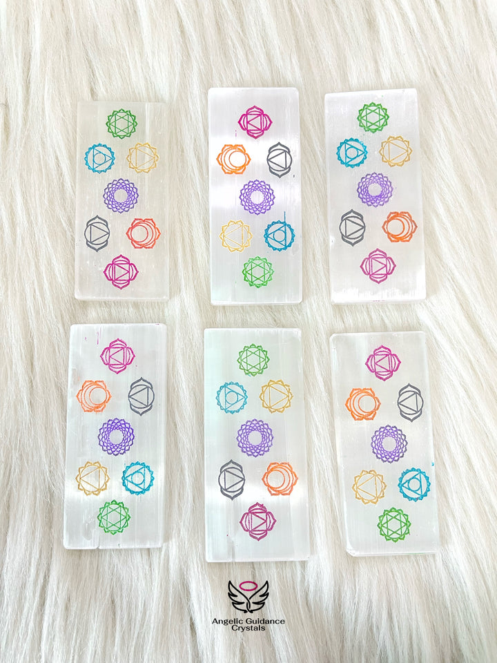 Selenite Seven Chakra Engraved Coaster Small