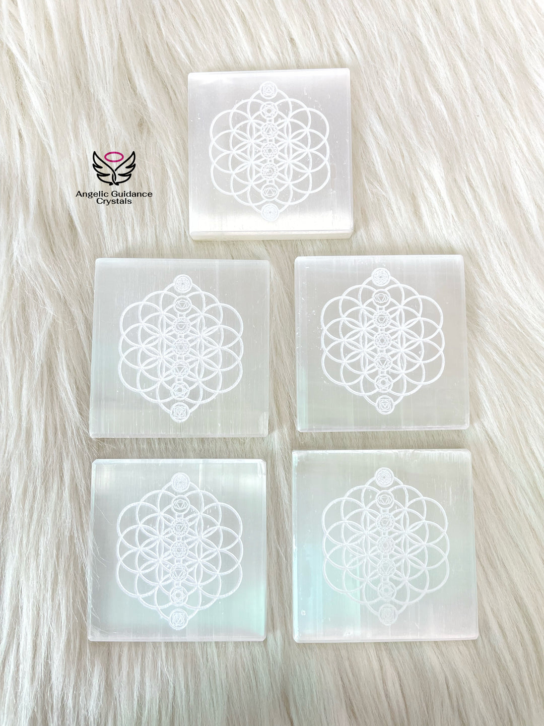 Selenite Seven Chakra Engraved Coaster Medium