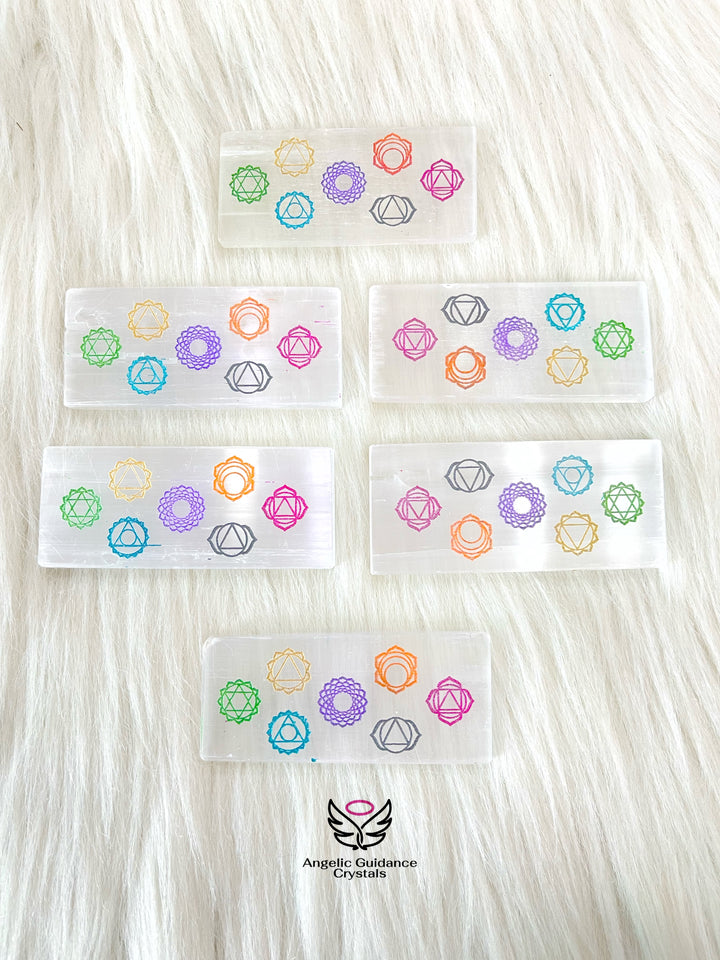 Selenite Seven Chakra Engraved Coaster Small