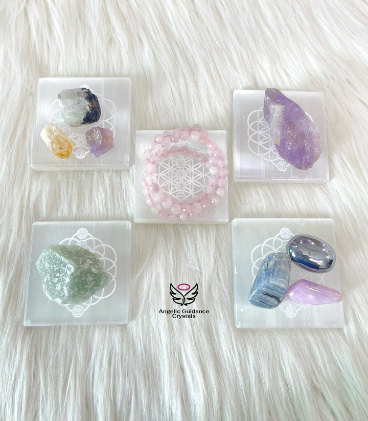 Selenite Seven Chakra Engraved Coaster Medium