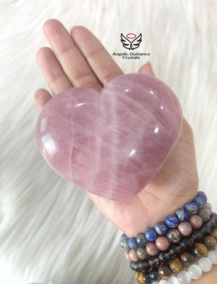 Rose Quartz Twin Heart Large