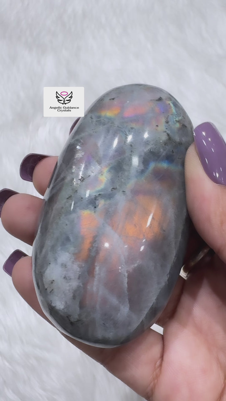 Labradorite Purple Pink Palm stone AAA