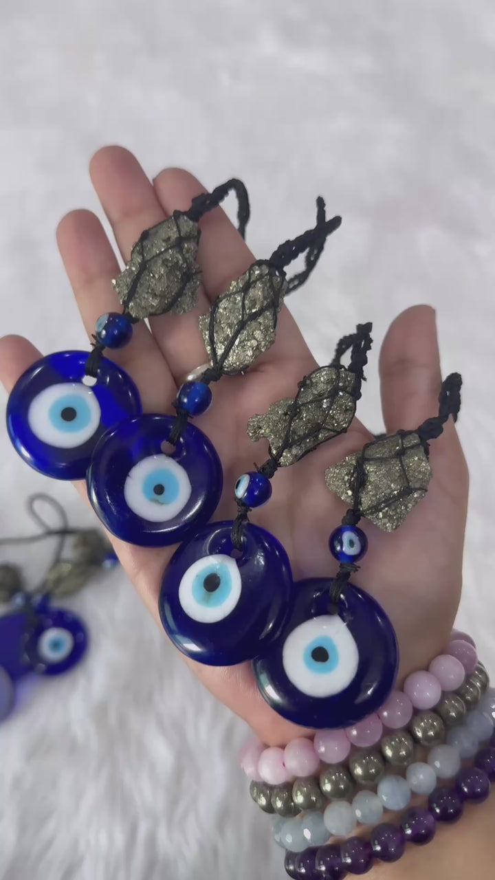 Pyrite Double Evil Eye Hanging