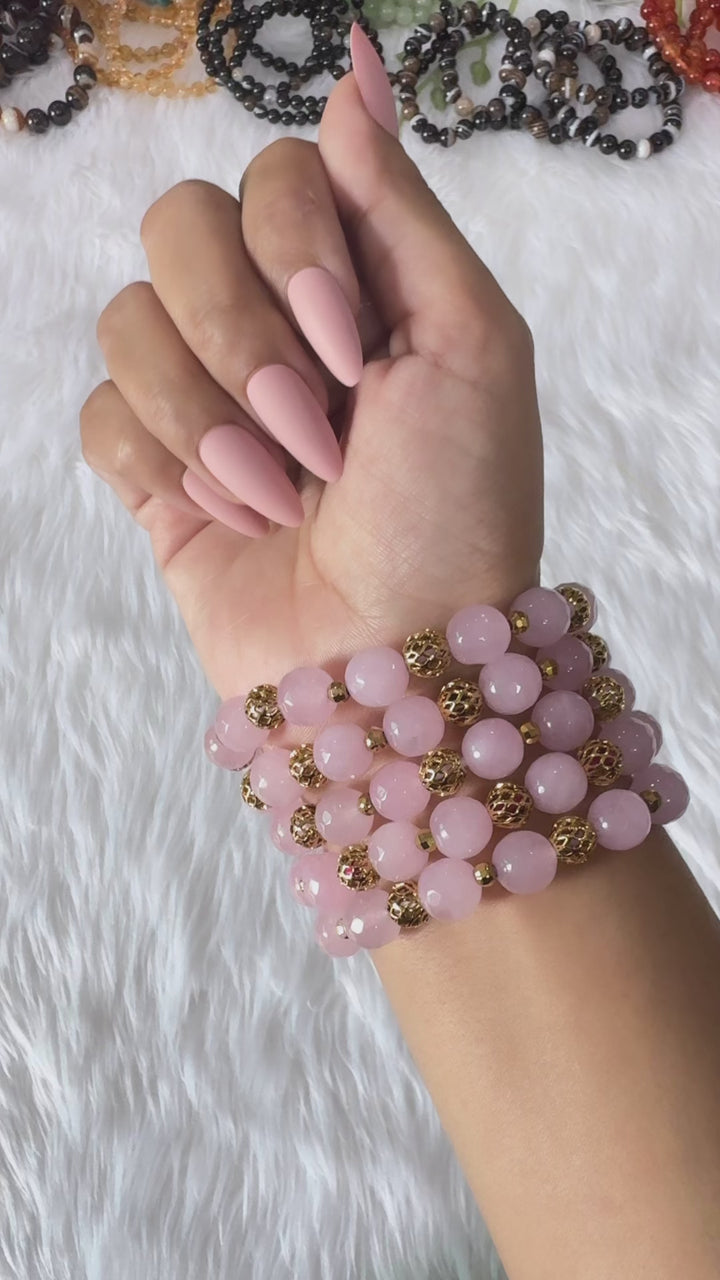 Rose Quartz Faceted Bracelet With Charms