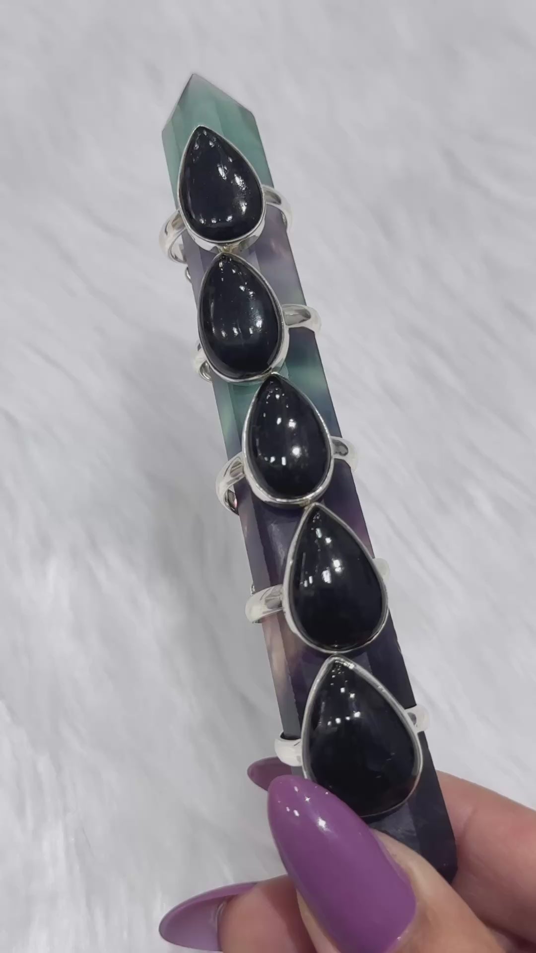 Black Tourmaline Teardrop Silver Ring