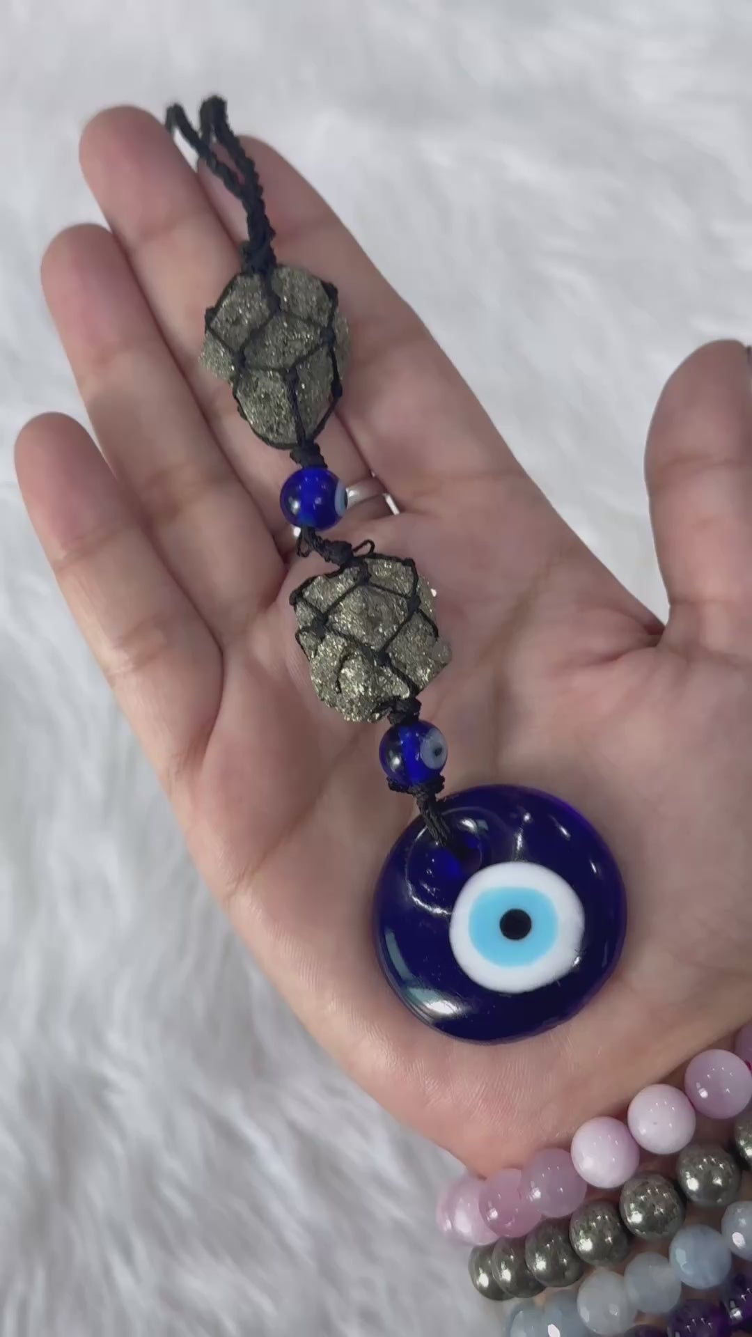 Pyrite Double Evil Eye Hanging