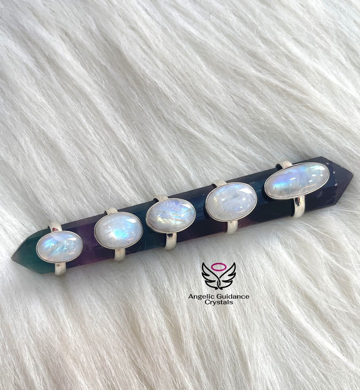 Rainbow Moonstone Ring Oval