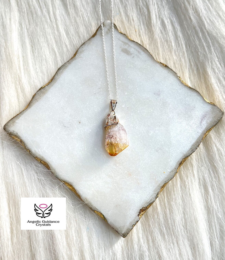 Citrine Natural Raw Point Sterling Silver Chain Necklace