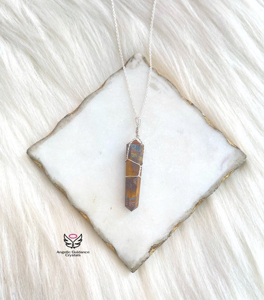 Tigers Eye Wire Wrapped Silver Chain Necklace